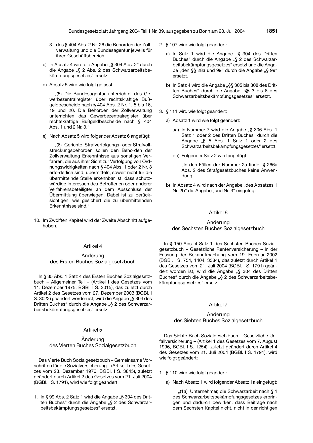 BGBl. 2004, Seite 1851 — Originalseite als Abbildung