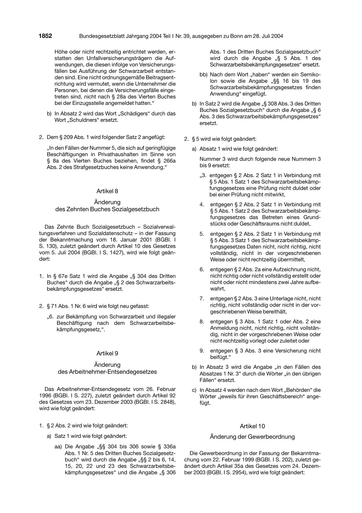 BGBl. 2004, Seite 1852 — Originalseite als Abbildung