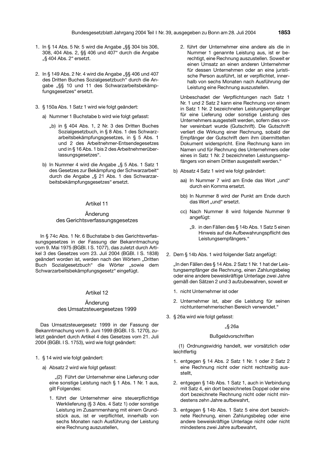 BGBl. 2004, Seite 1853 — Originalseite als Abbildung
