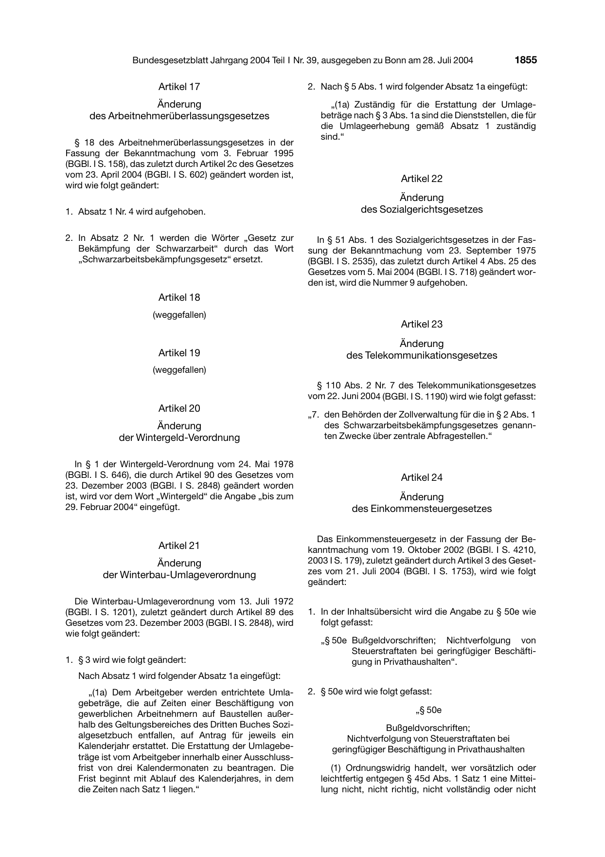 BGBl. 2004, Seite 1855 — Originalseite als Abbildung