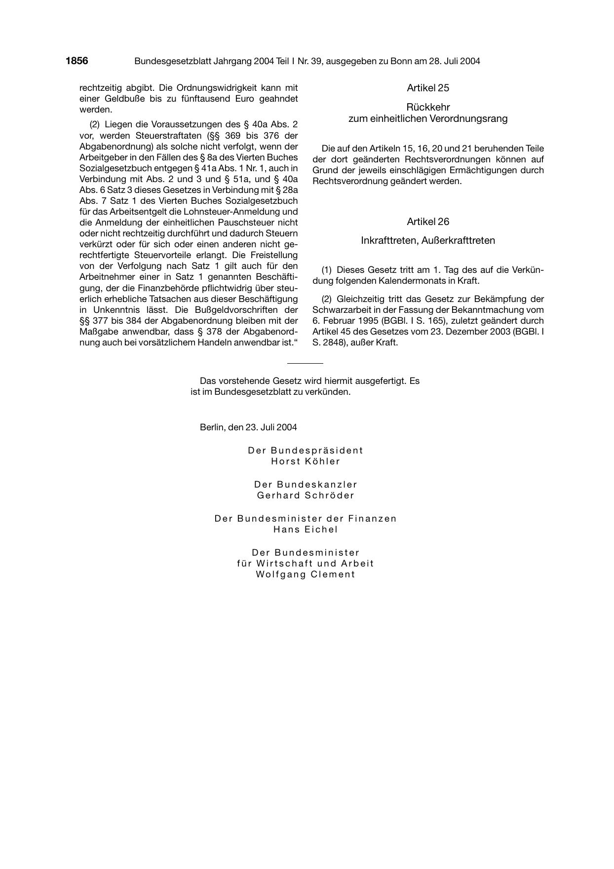 BGBl. 2004, Seite 1856 — Originalseite als Abbildung