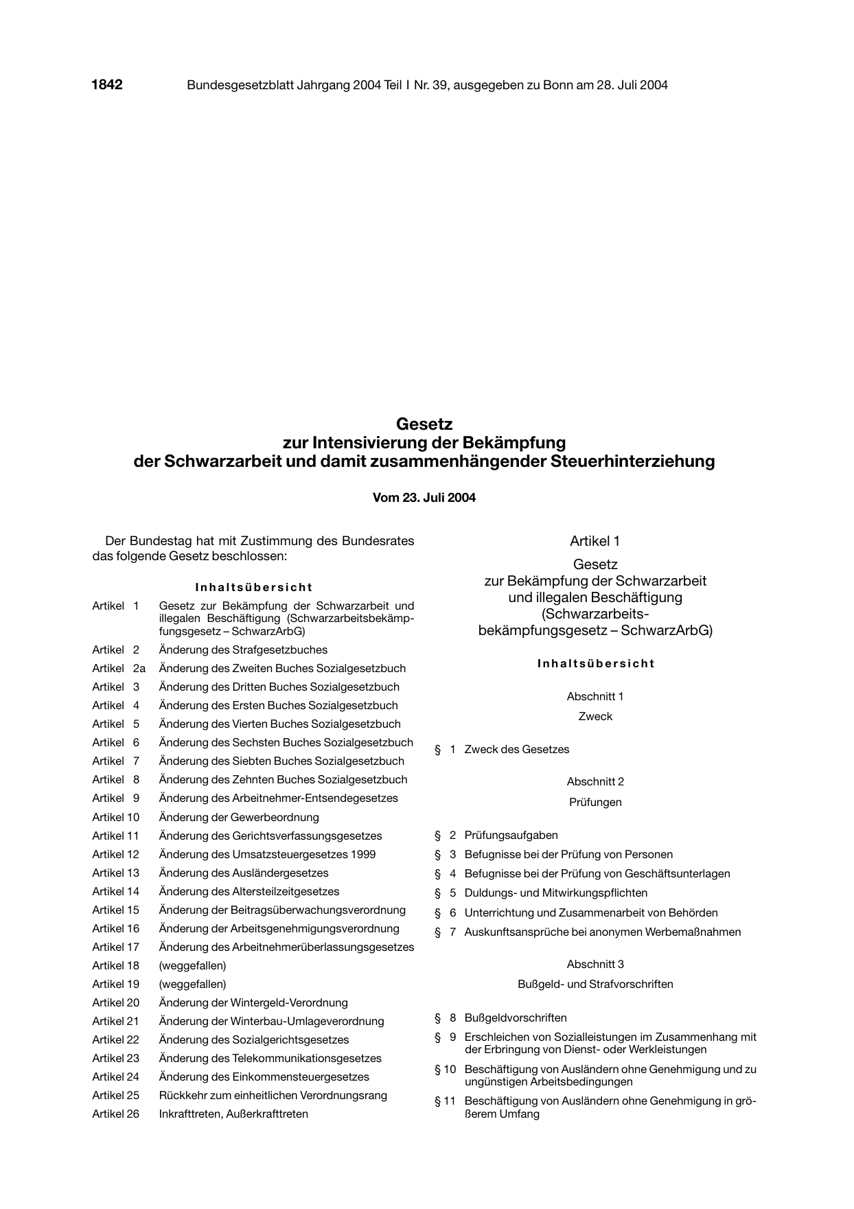 BGBl. 2004, Seite 1842 — Originalseite als Abbildung