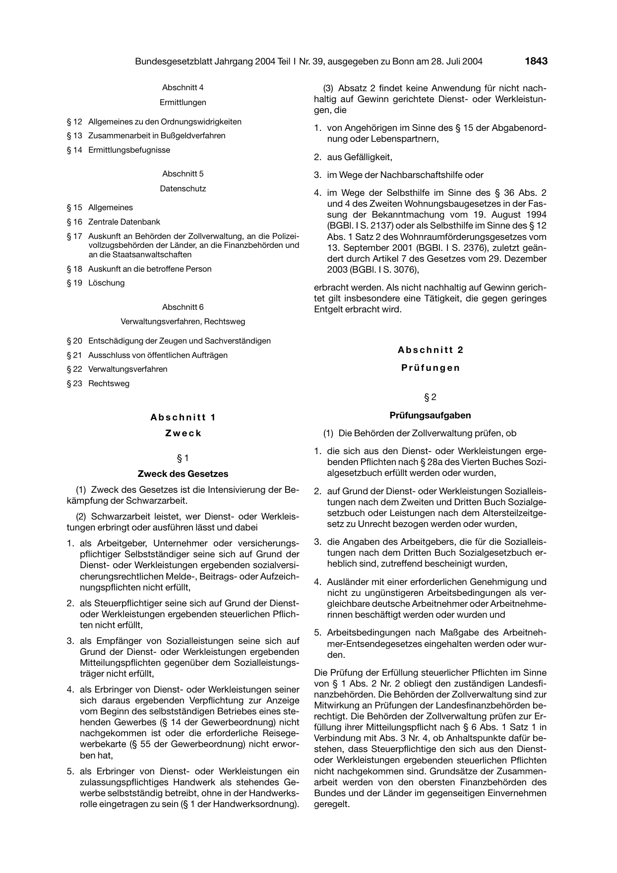 BGBl. 2004, Seite 1843 — Originalseite als Abbildung