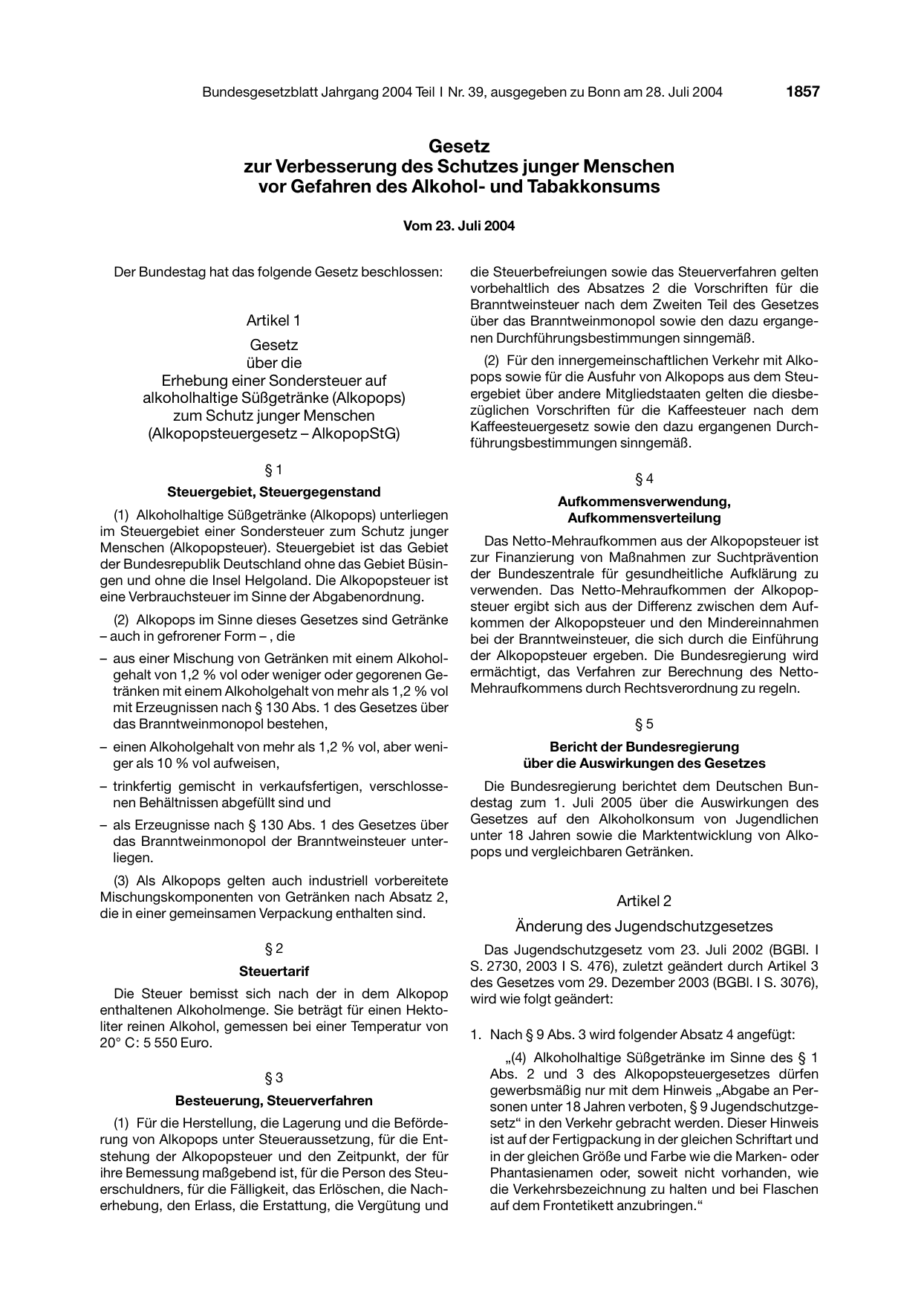 BGBl. 2004, Seite 1857 — Originalseite als Abbildung