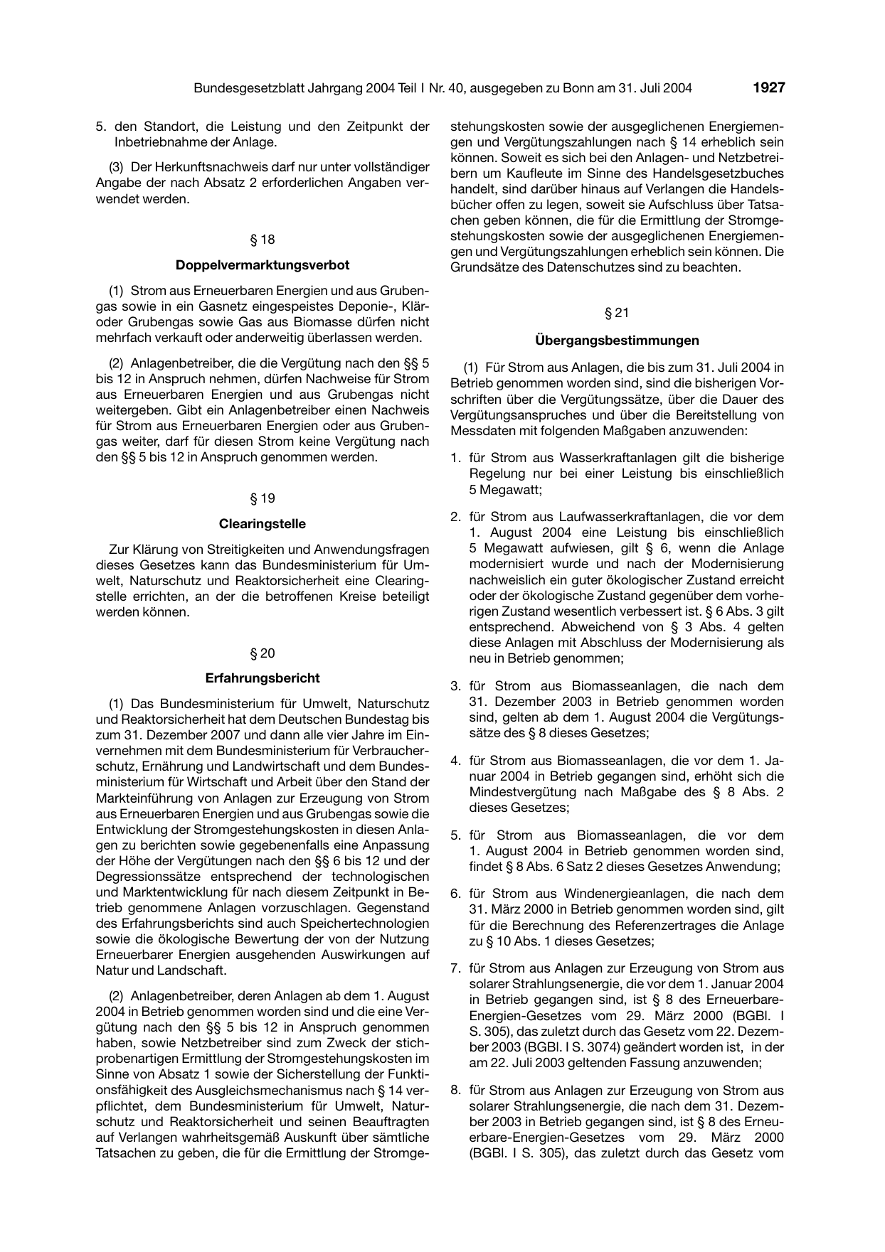 BGBl. 2004, Seite 1927 — Originalseite als Abbildung