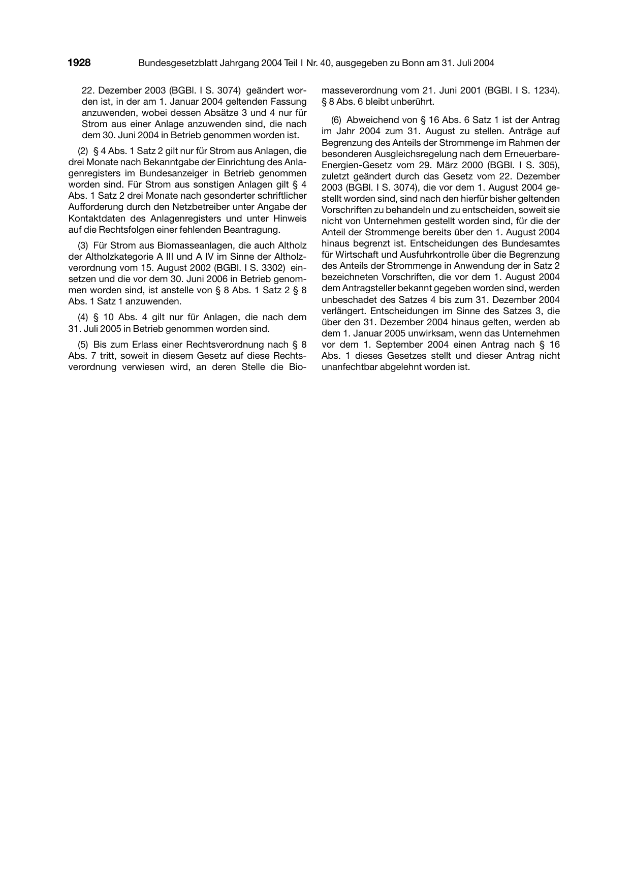 BGBl. 2004, Seite 1928 — Originalseite als Abbildung