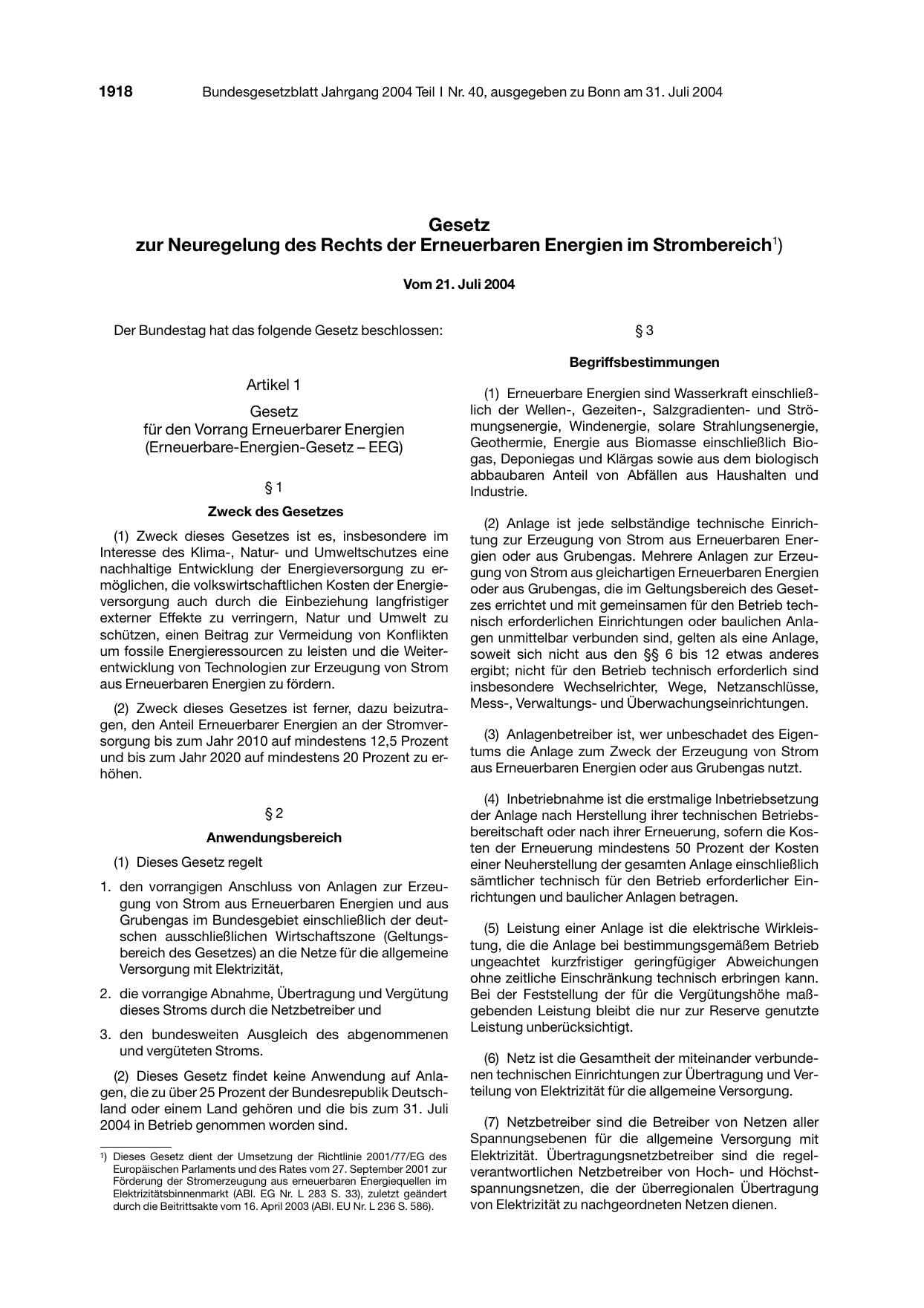 BGBl. 2004, Seite 1918 — Originalseite als Abbildung