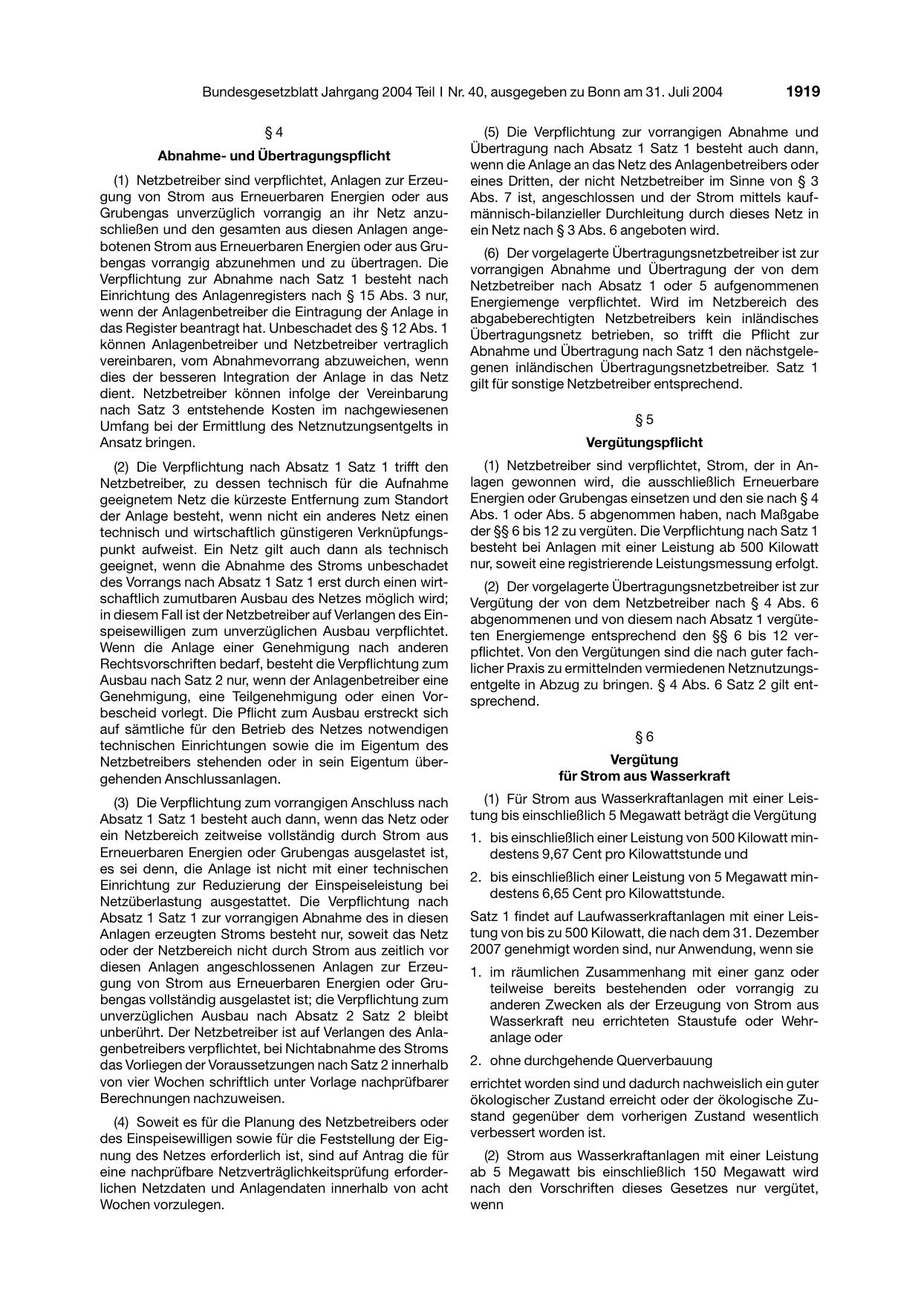BGBl. 2004, Seite 1919 — Originalseite als Abbildung