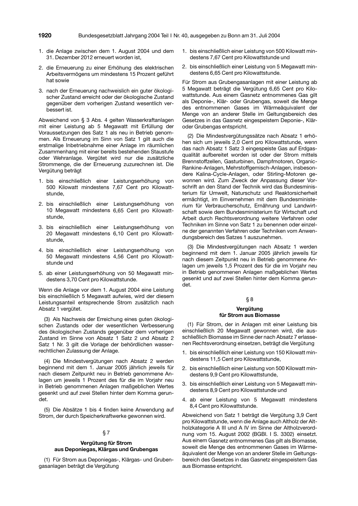 BGBl. 2004, Seite 1920 — Originalseite als Abbildung