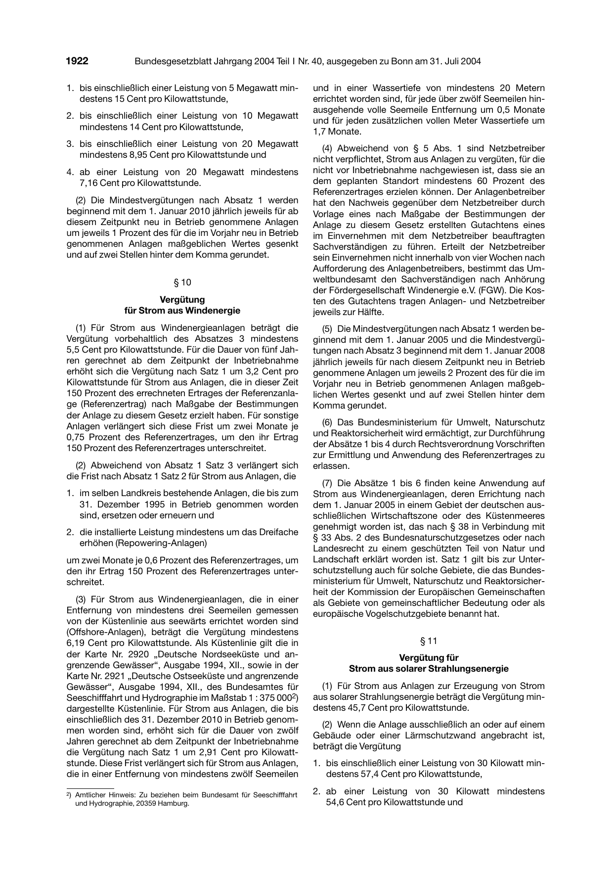 BGBl. 2004, Seite 1922 — Originalseite als Abbildung