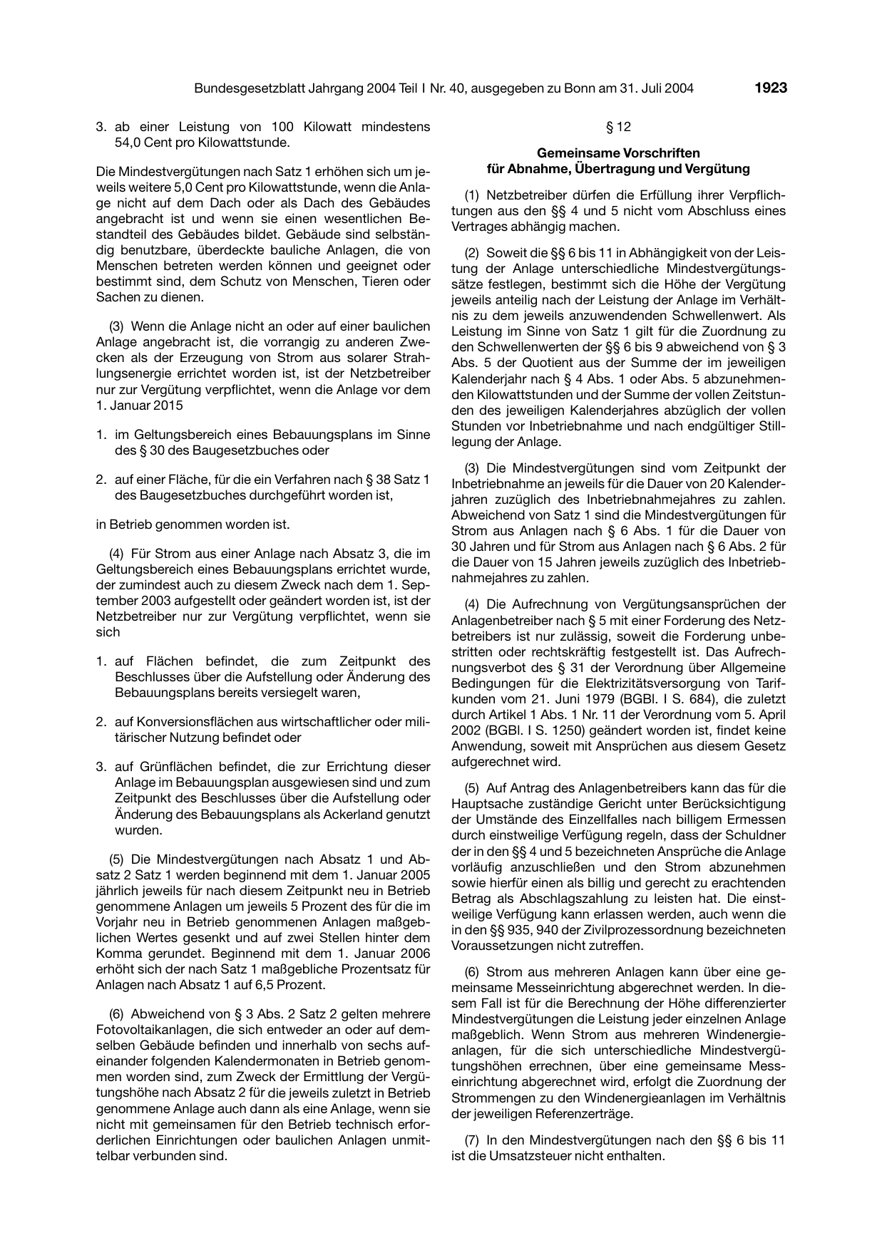 BGBl. 2004, Seite 1923 — Originalseite als Abbildung