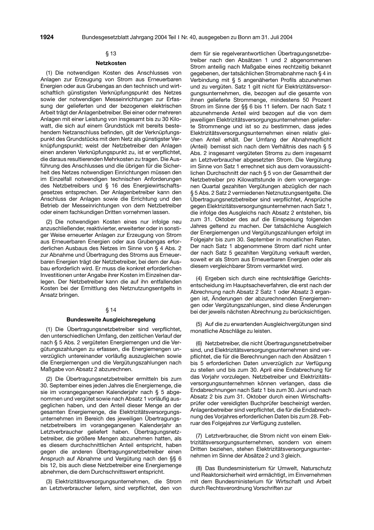 BGBl. 2004, Seite 1924 — Originalseite als Abbildung