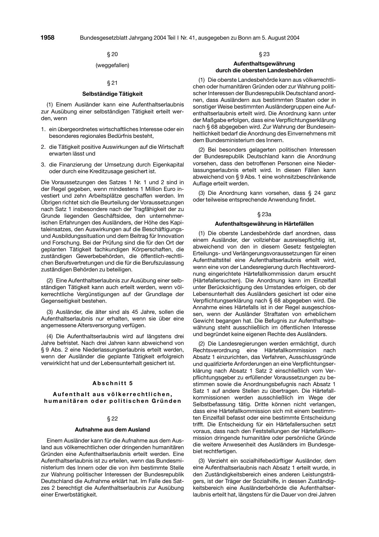 BGBl. 2004, Seite 1958 — Originalseite als Abbildung