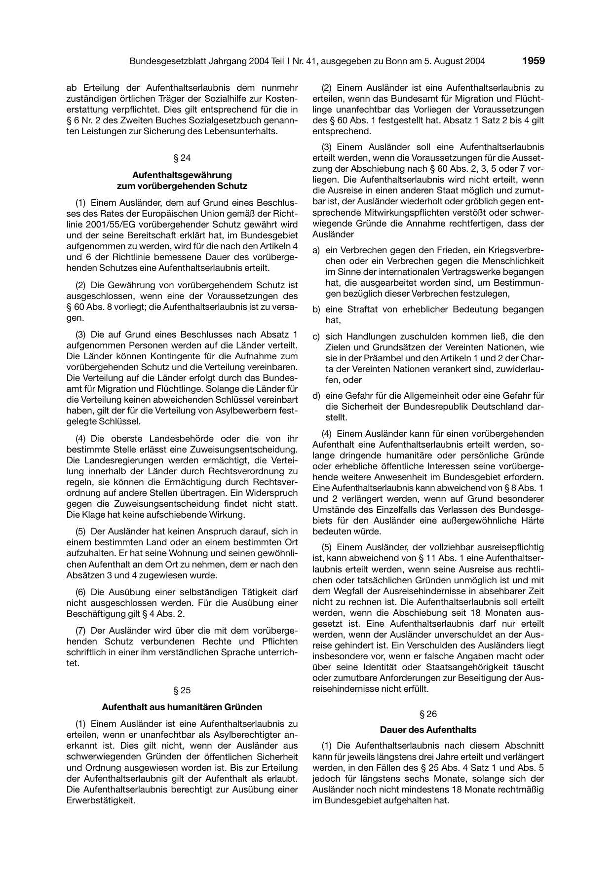 BGBl. 2004, Seite 1959 — Originalseite als Abbildung