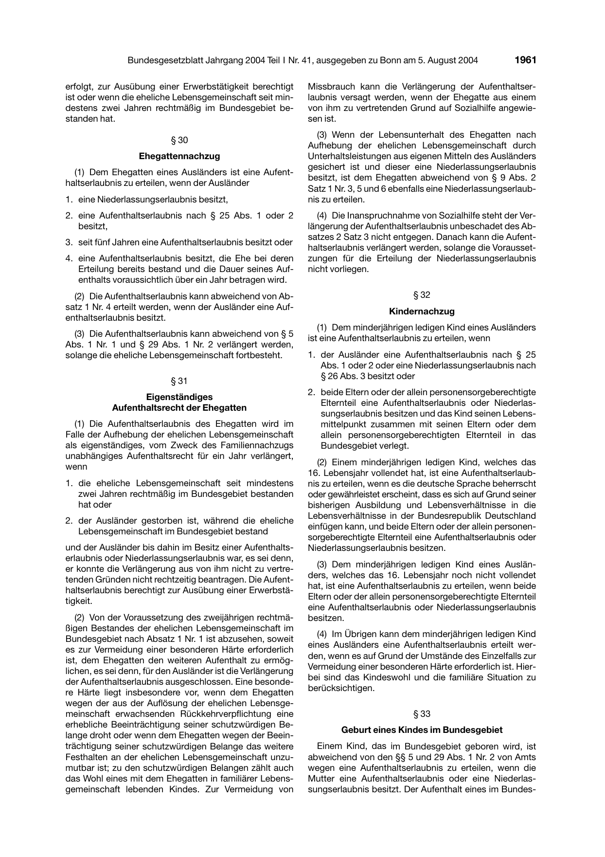 BGBl. 2004, Seite 1961 — Originalseite als Abbildung