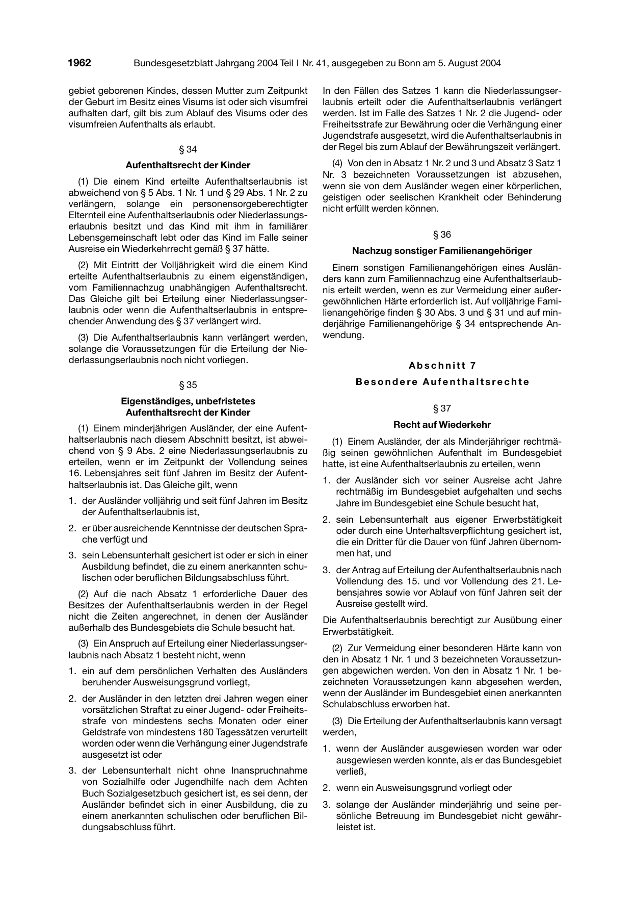 BGBl. 2004, Seite 1962 — Originalseite als Abbildung