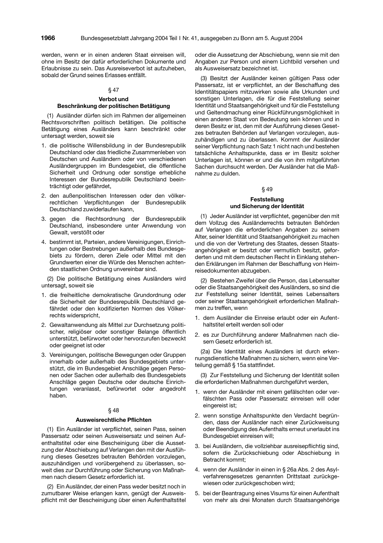 BGBl. 2004, Seite 1966 — Originalseite als Abbildung