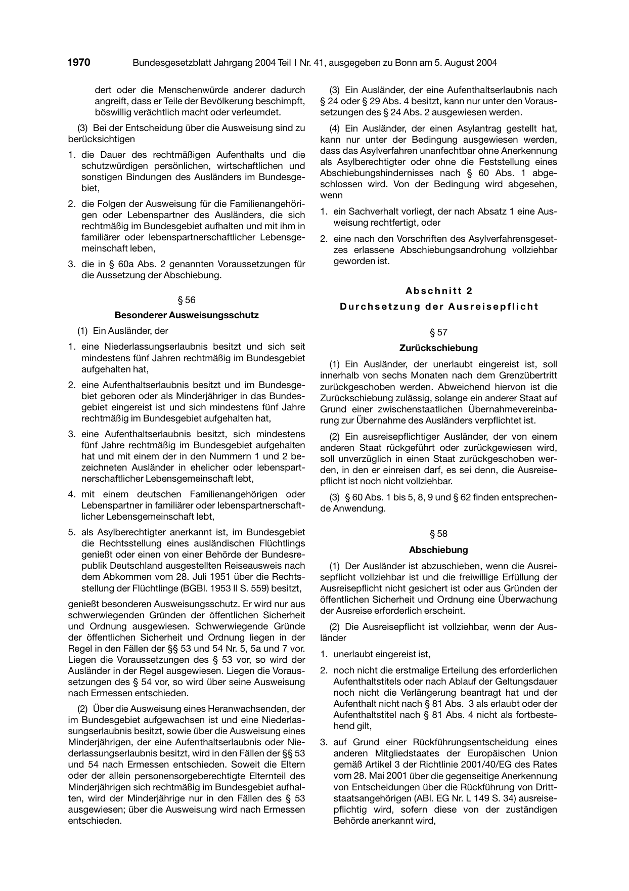 BGBl. 2004, Seite 1970 — Originalseite als Abbildung