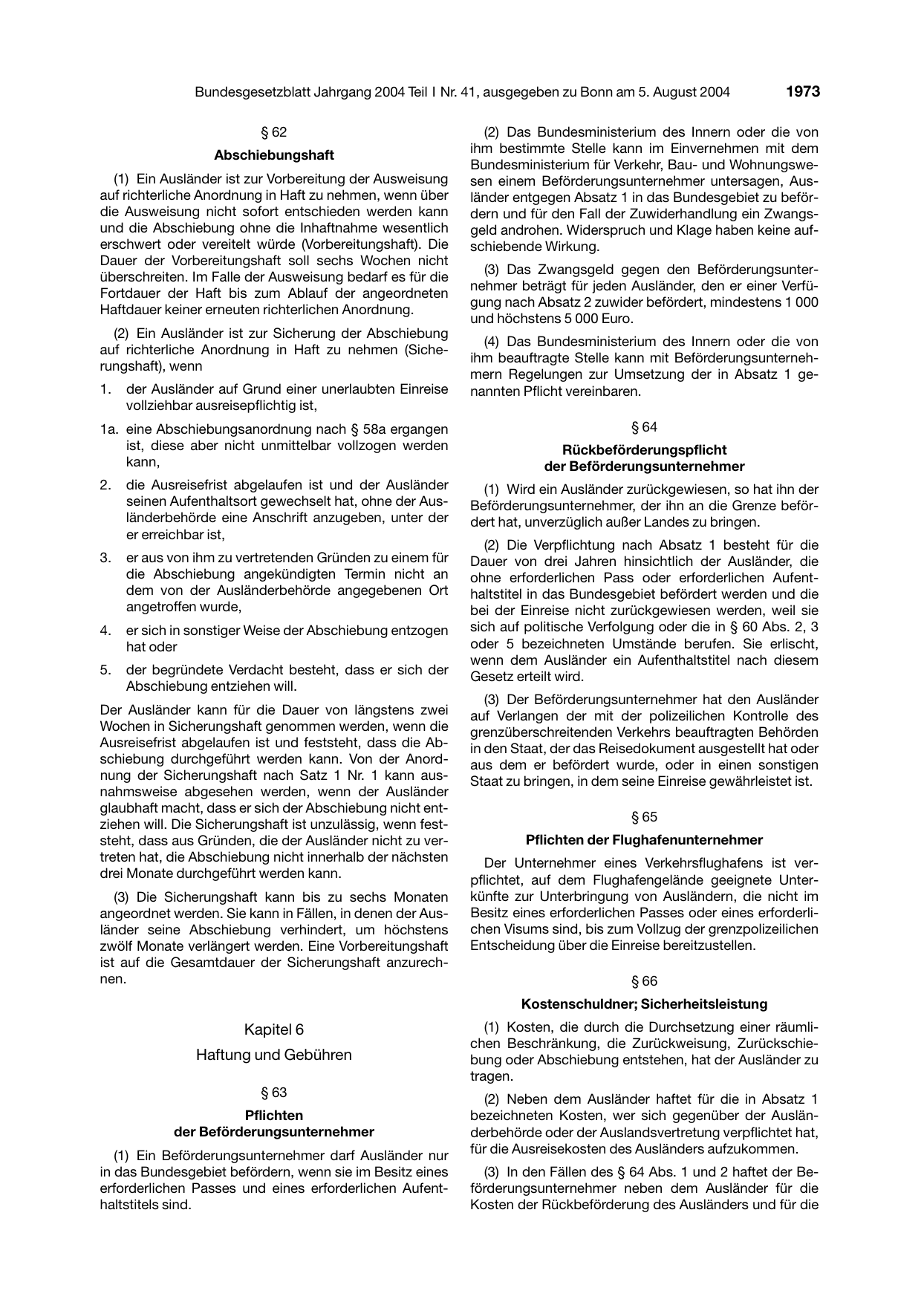 BGBl. 2004, Seite 1973 — Originalseite als Abbildung