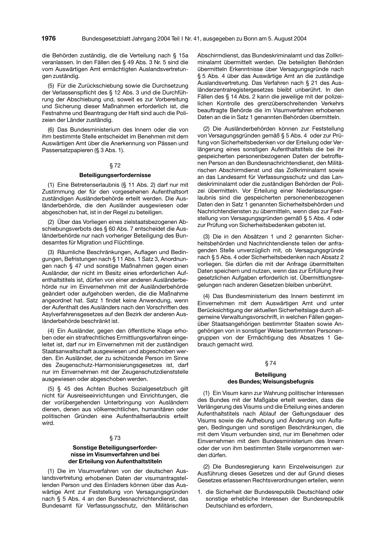 BGBl. 2004, Seite 1976 — Originalseite als Abbildung