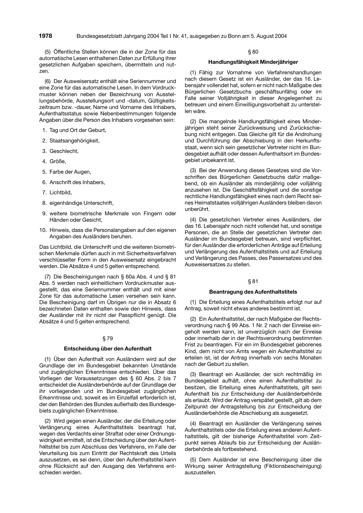 BGBl. 2004, Seite 1978 — Originalseite als Abbildung
