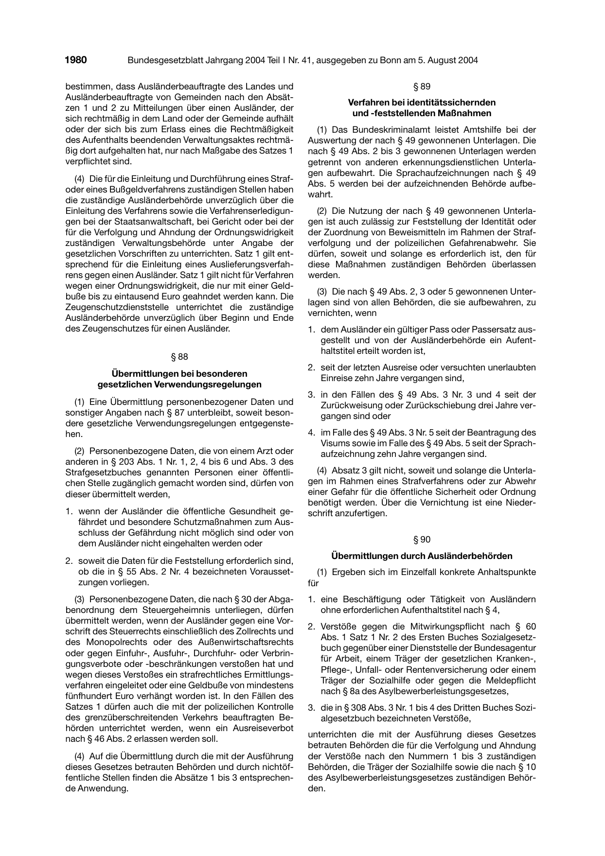 BGBl. 2004, Seite 1980 — Originalseite als Abbildung