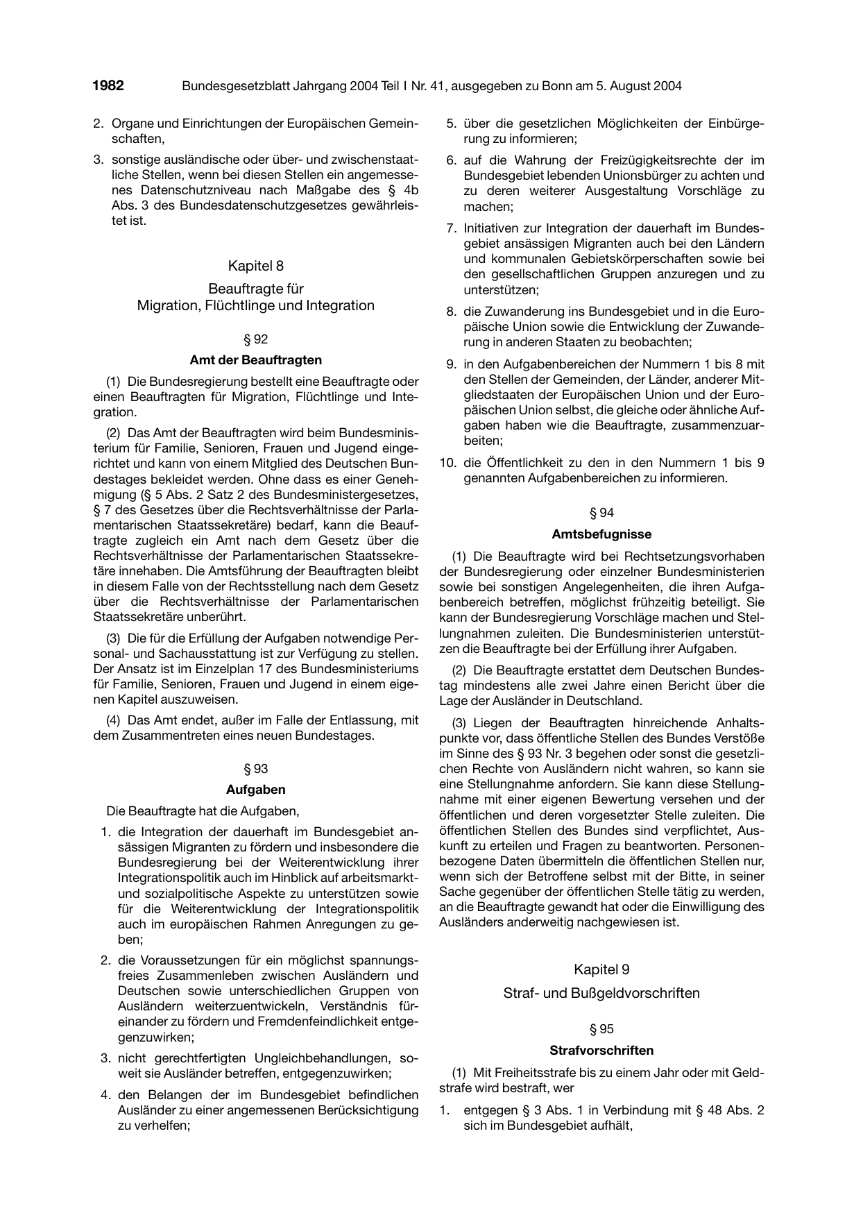 BGBl. 2004, Seite 1982 — Originalseite als Abbildung