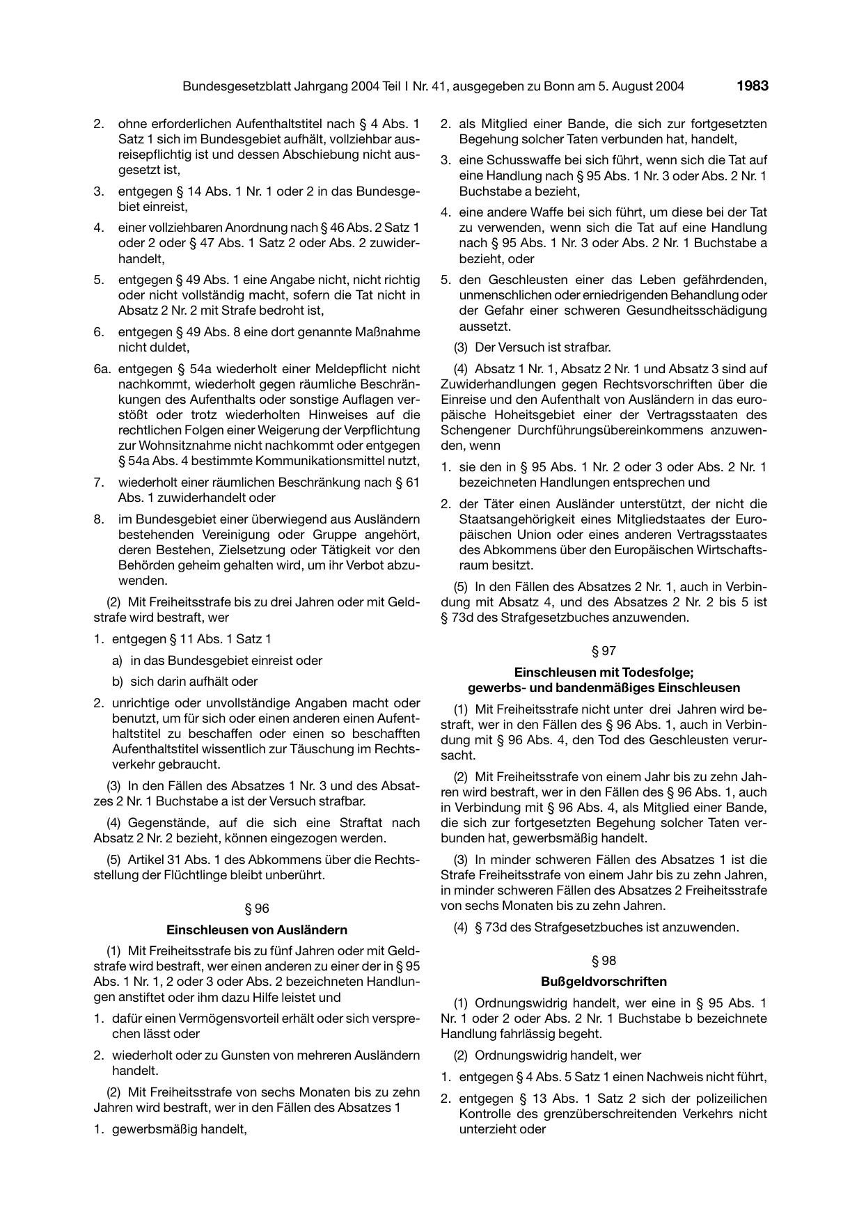 BGBl. 2004, Seite 1983 — Originalseite als Abbildung