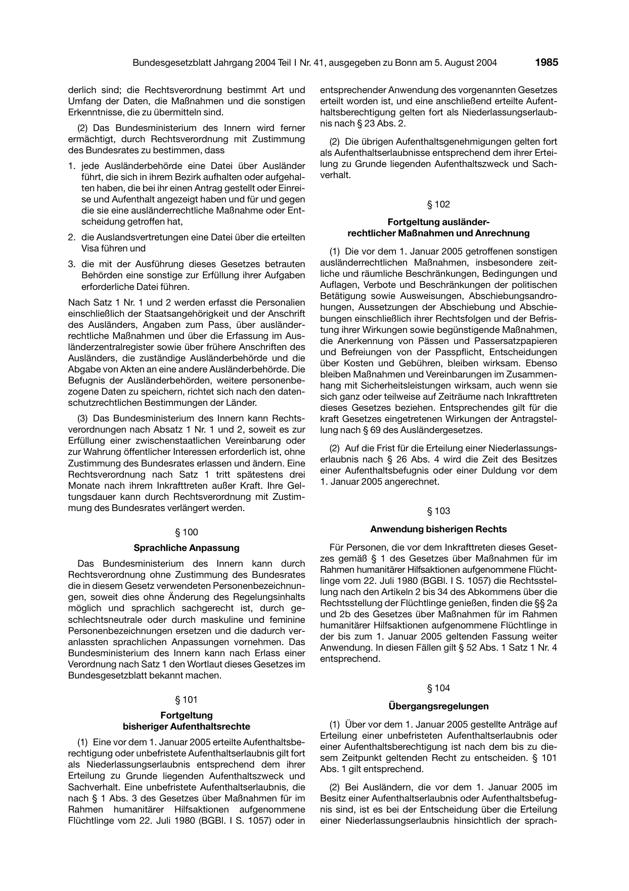 BGBl. 2004, Seite 1985 — Originalseite als Abbildung