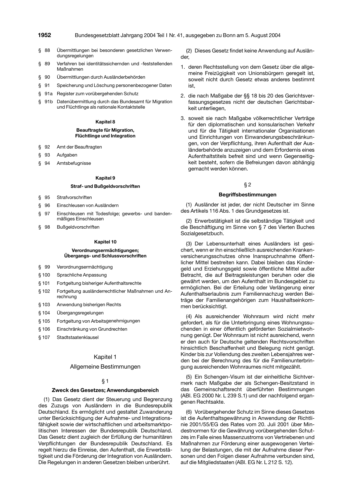 BGBl. 2004, Seite 1952 — Originalseite als Abbildung