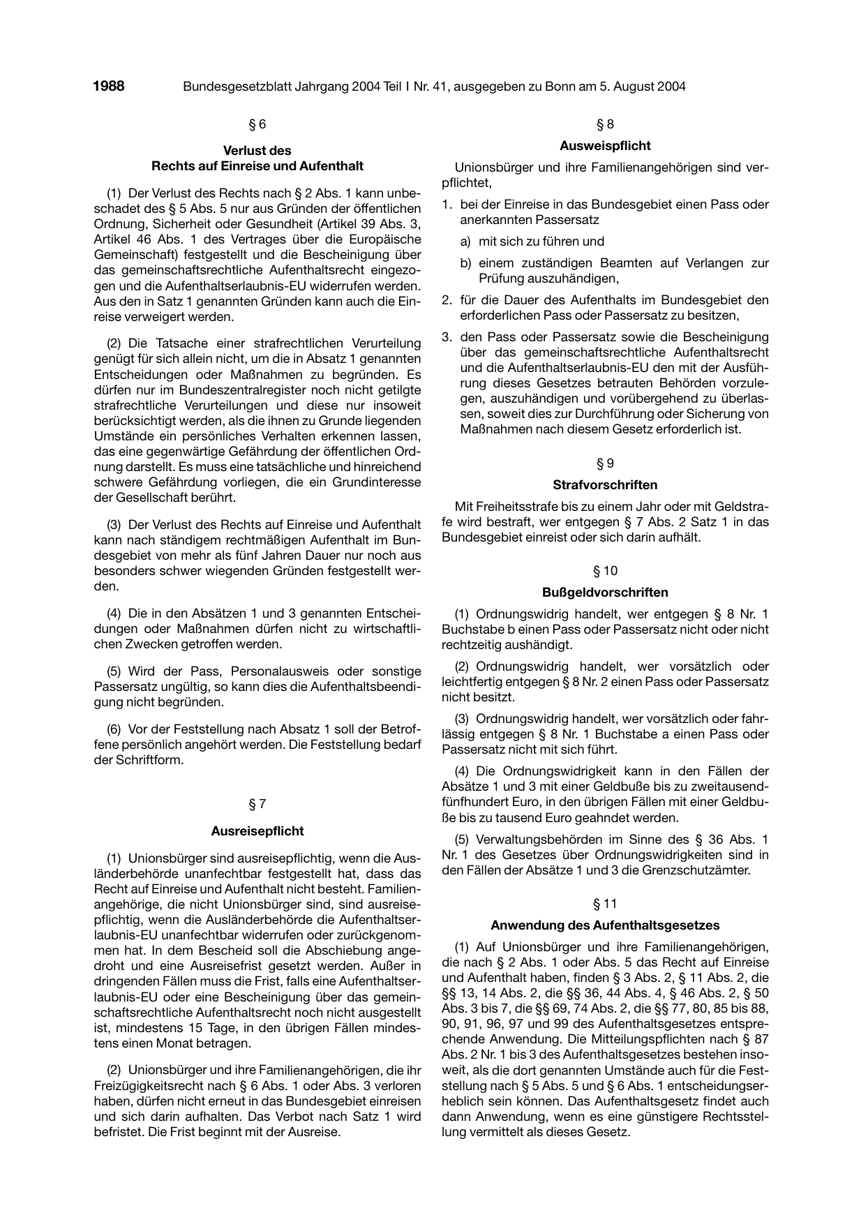 BGBl. 2004, Seite 1988 — Originalseite als Abbildung
