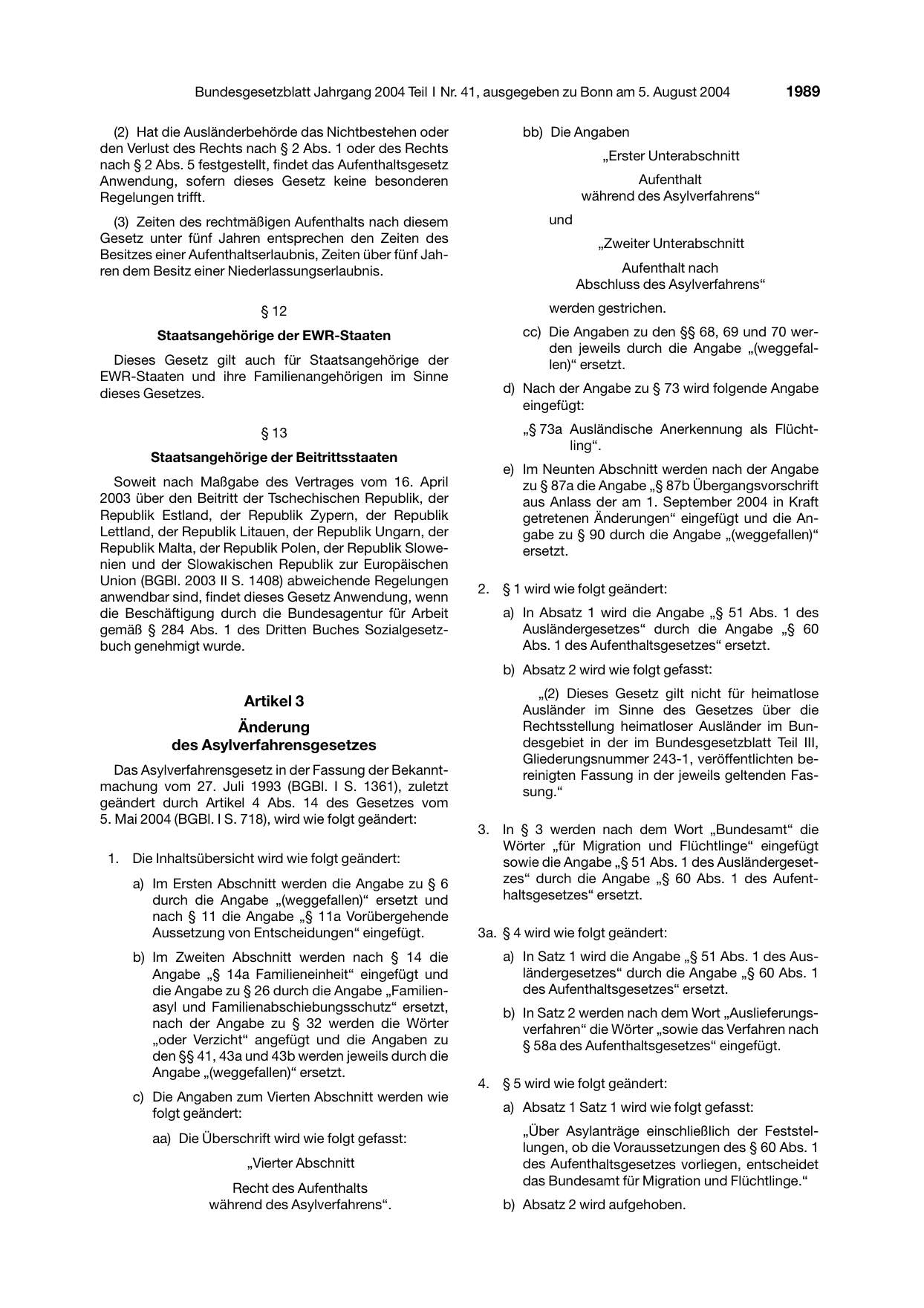 BGBl. 2004, Seite 1989 — Originalseite als Abbildung