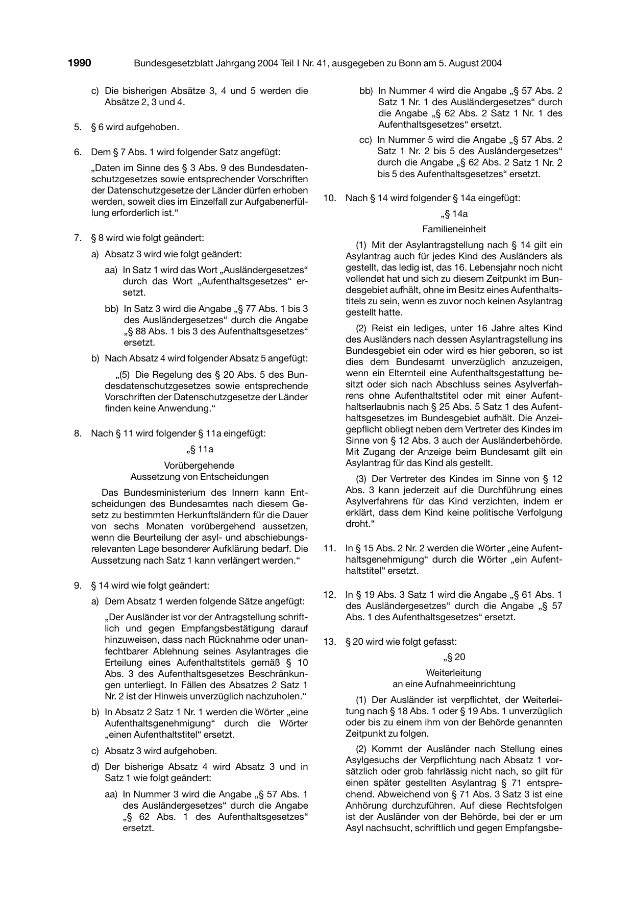 BGBl. 2004, Seite 1990 — Originalseite als Abbildung