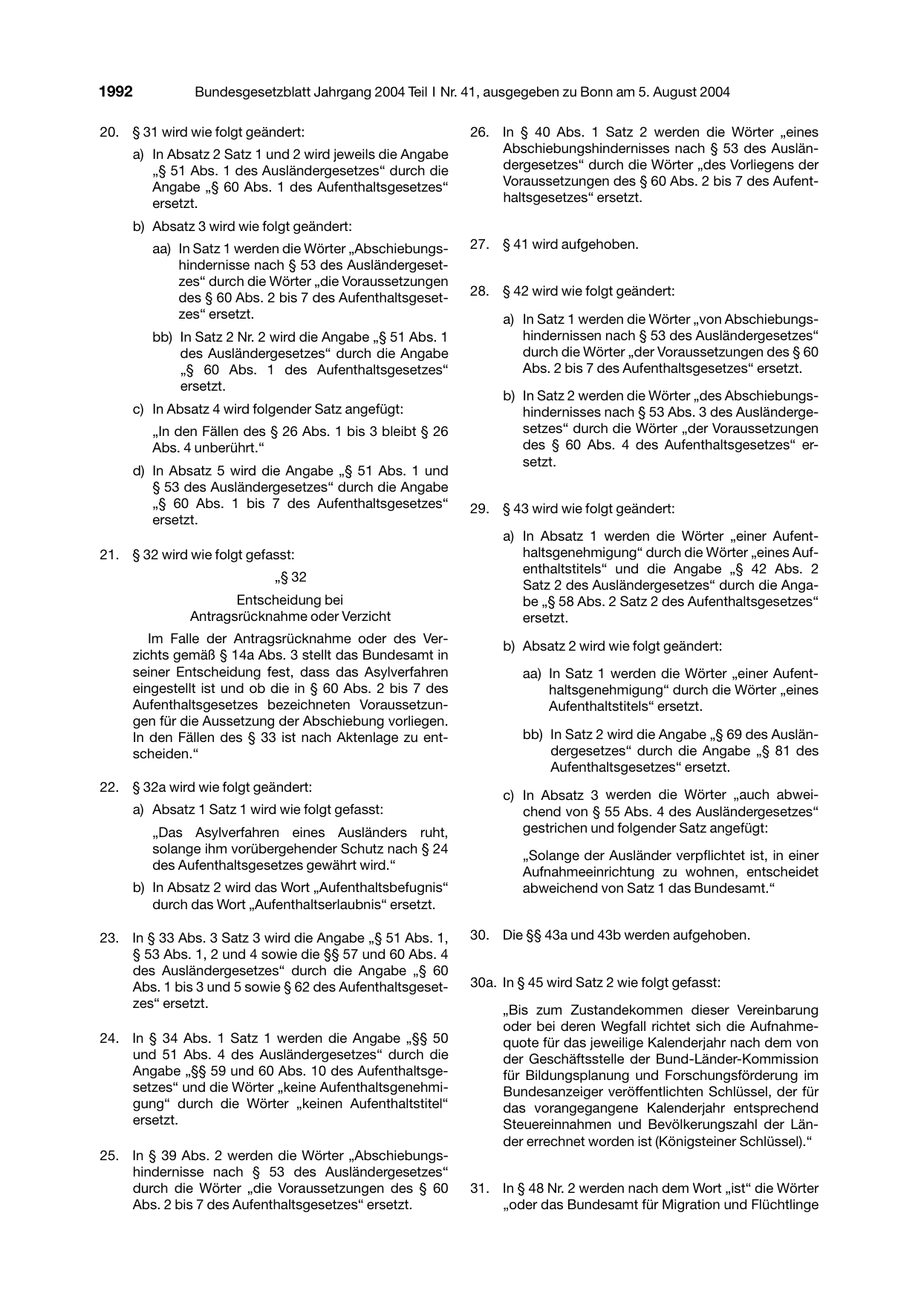 BGBl. 2004, Seite 1992 — Originalseite als Abbildung