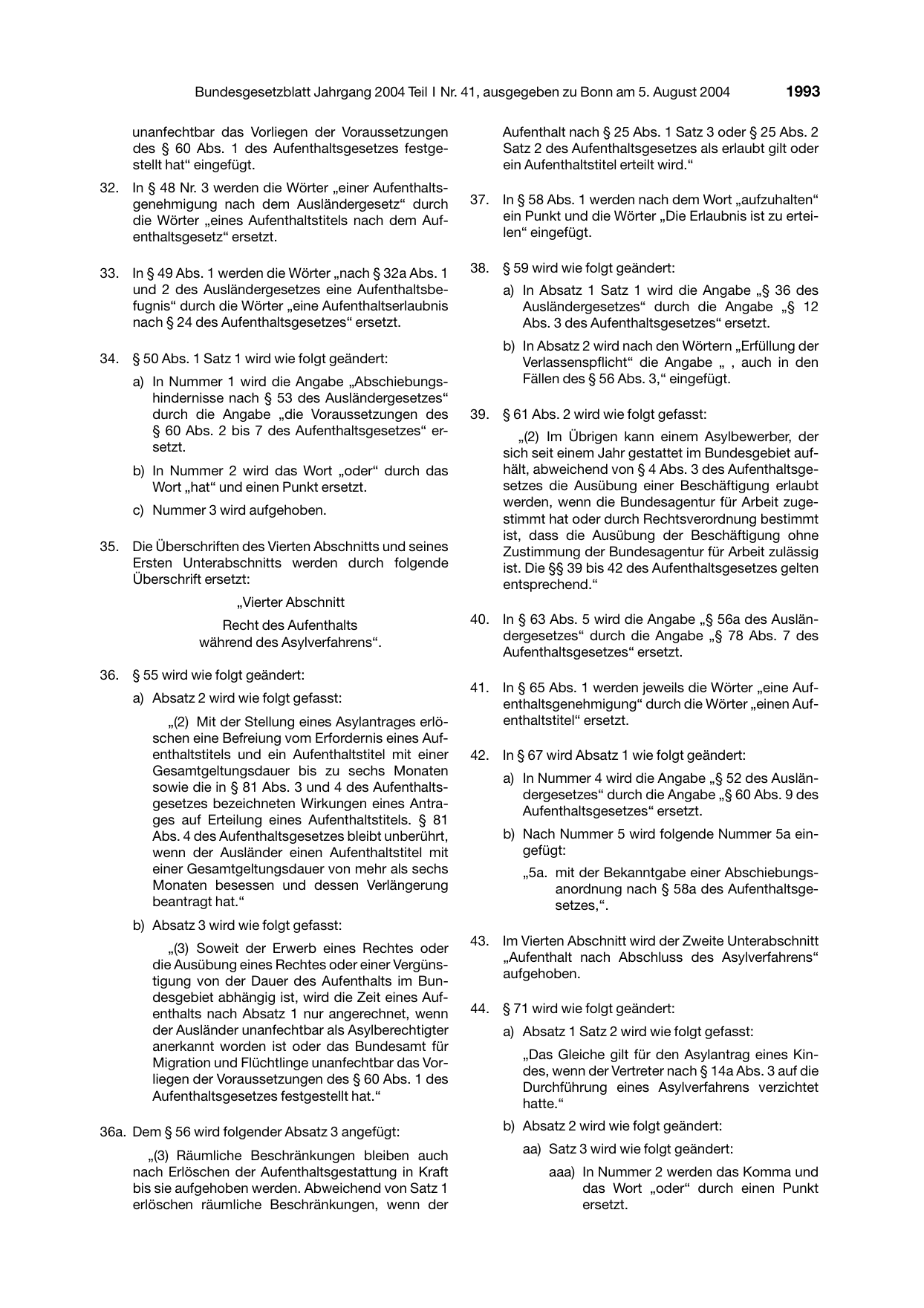 BGBl. 2004, Seite 1993 — Originalseite als Abbildung