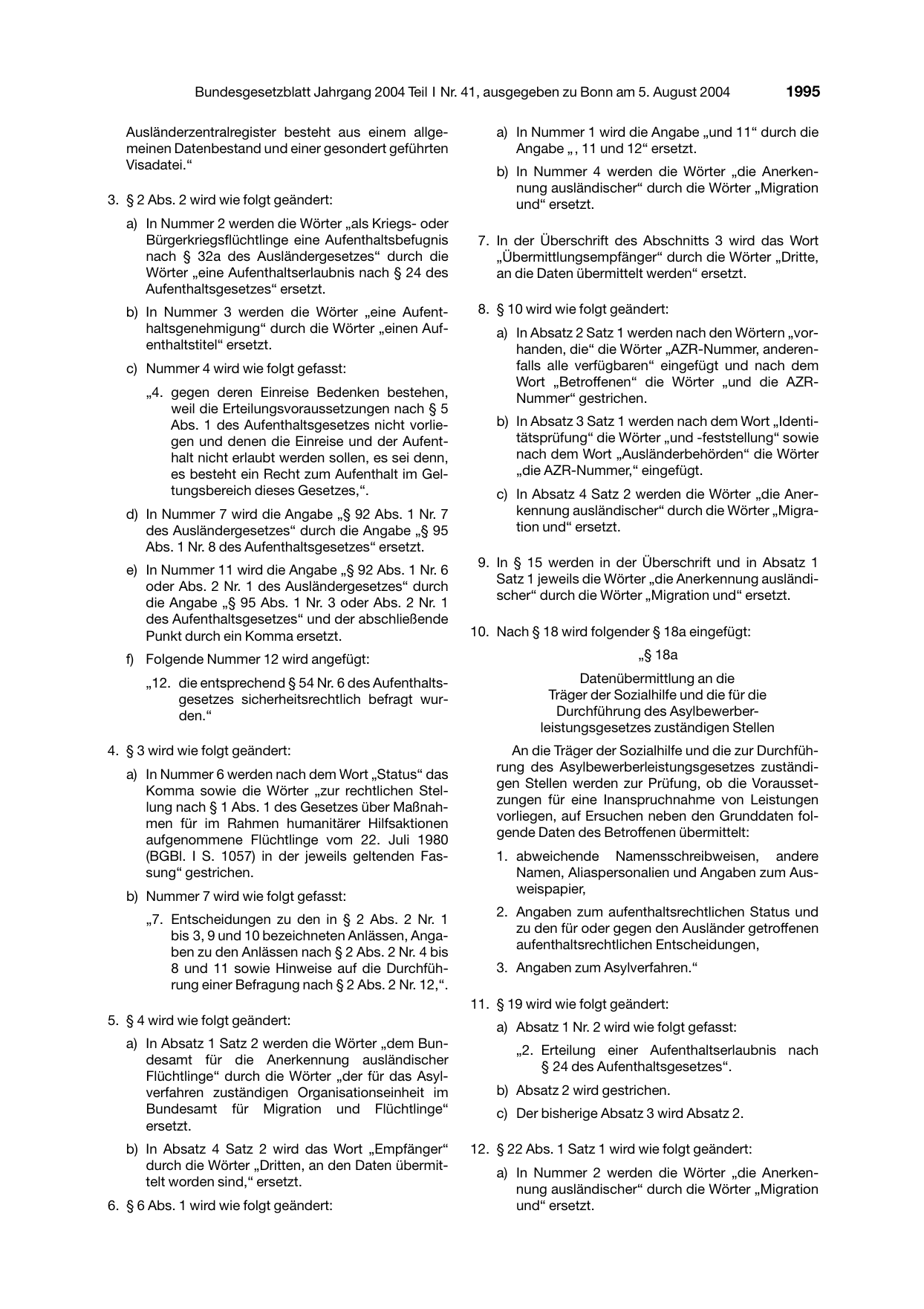 BGBl. 2004, Seite 1995 — Originalseite als Abbildung