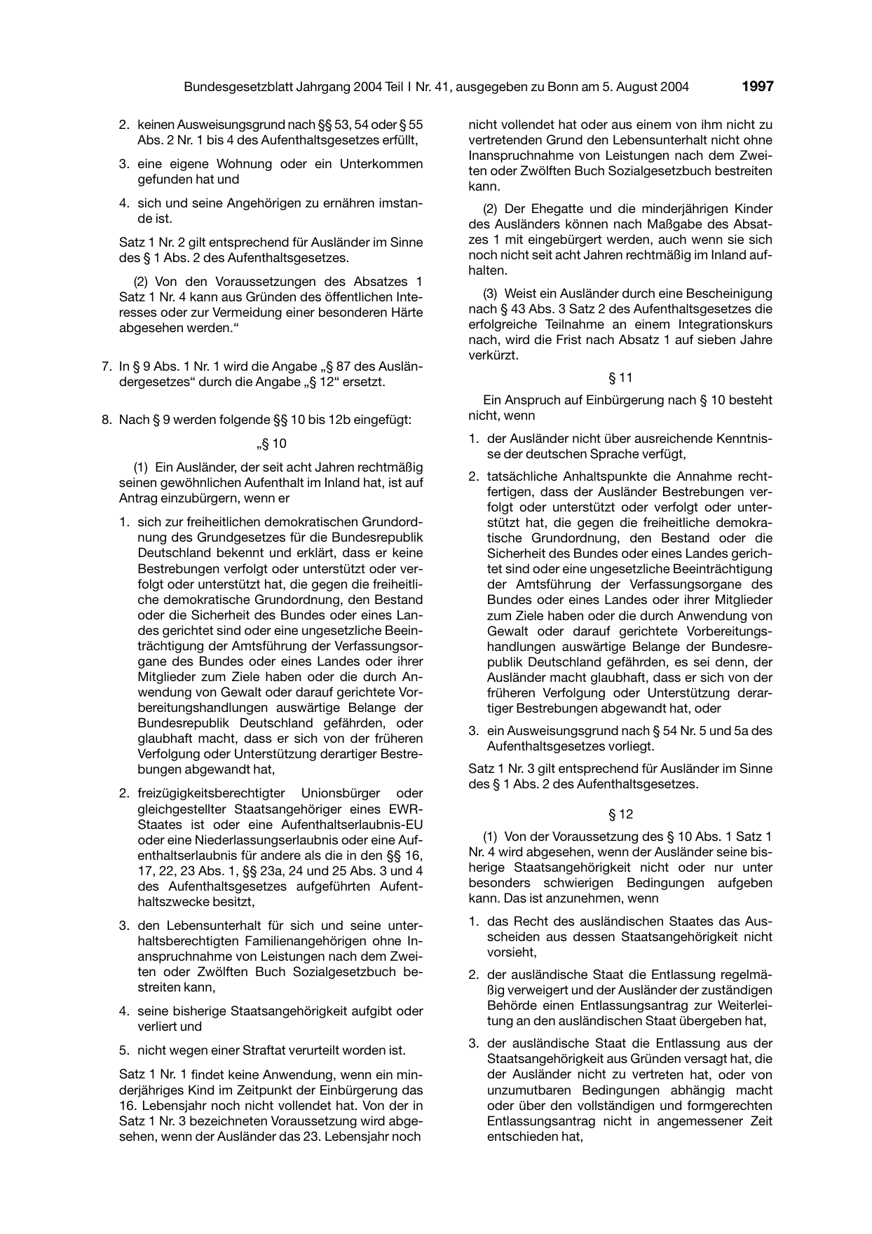 BGBl. 2004, Seite 1997 — Originalseite als Abbildung