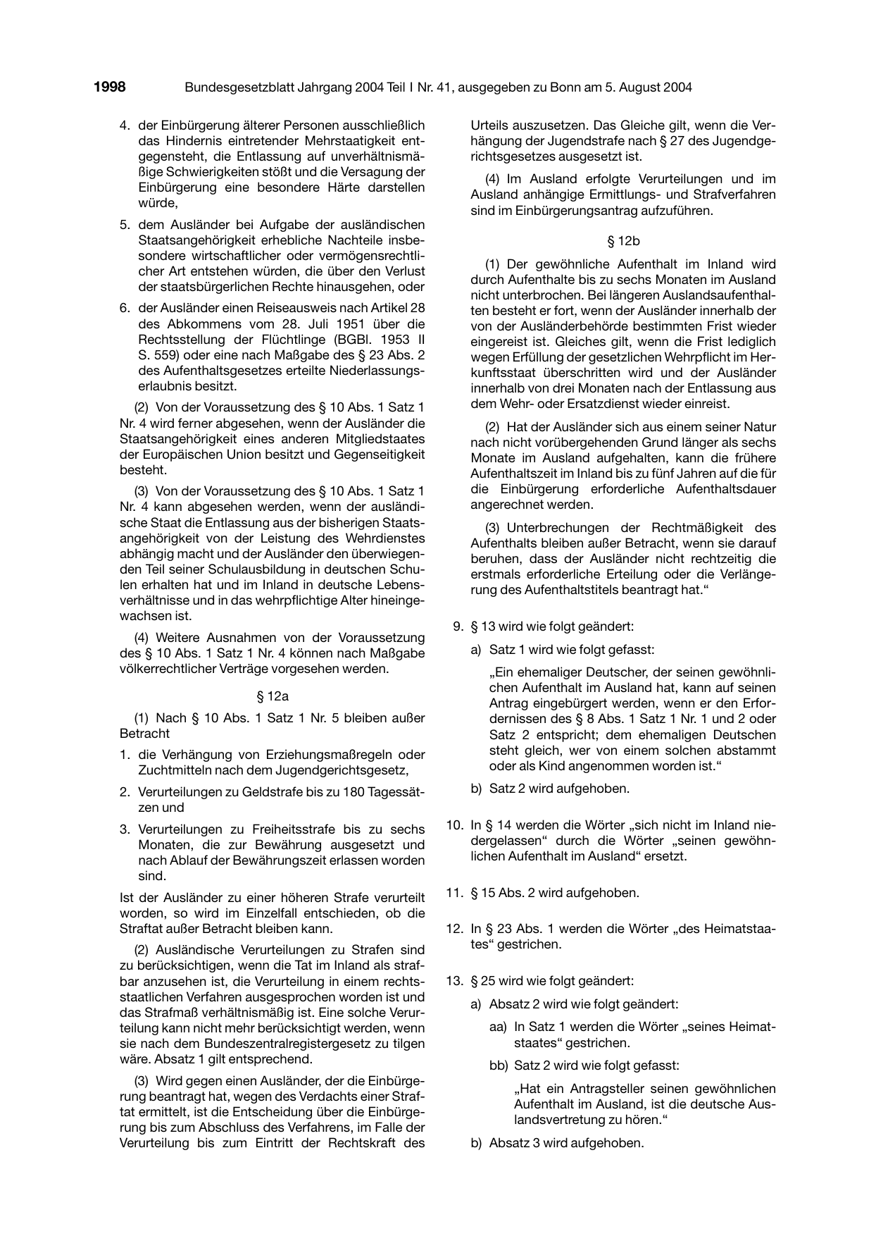 BGBl. 2004, Seite 1998 — Originalseite als Abbildung