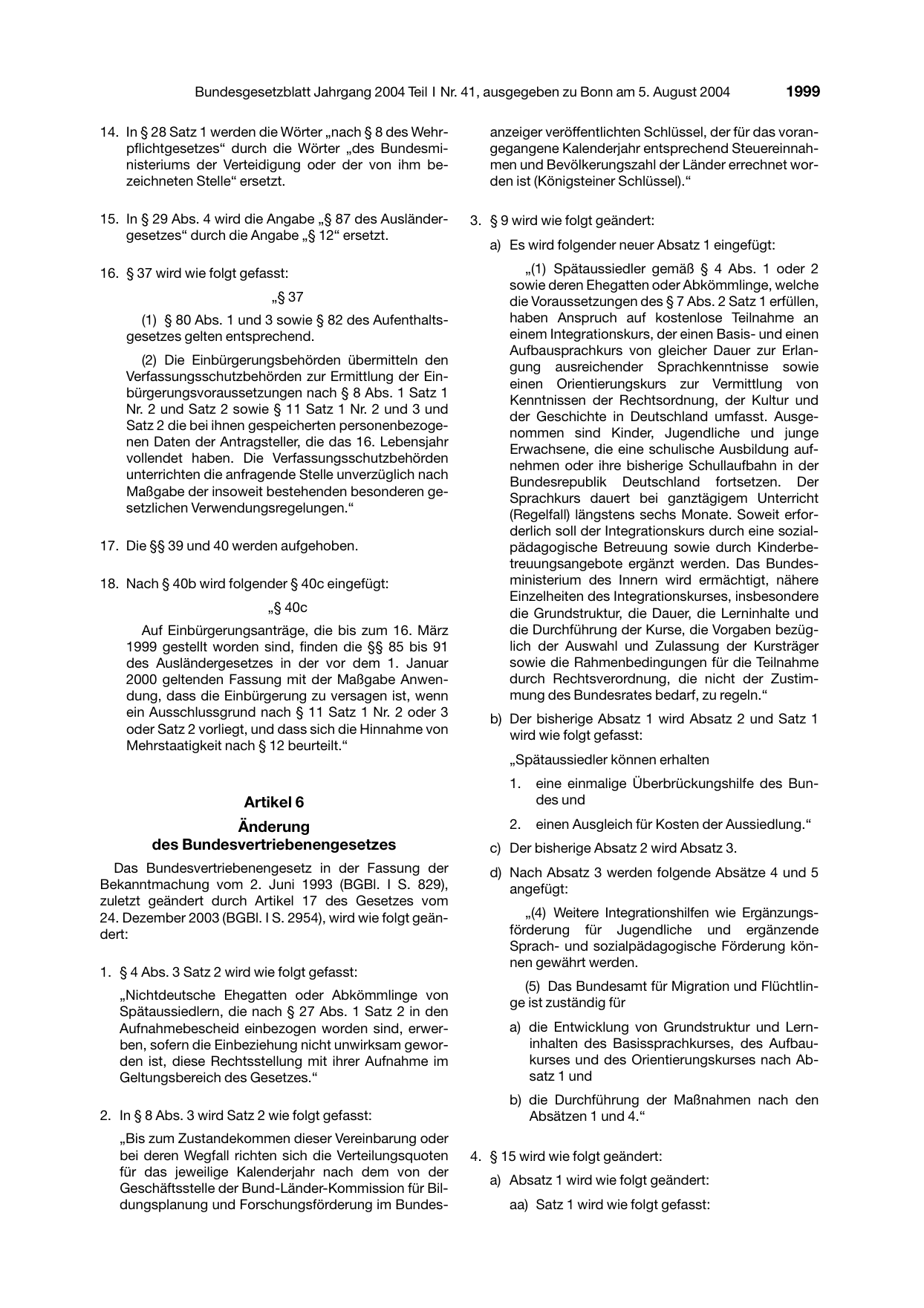 BGBl. 2004, Seite 1999 — Originalseite als Abbildung