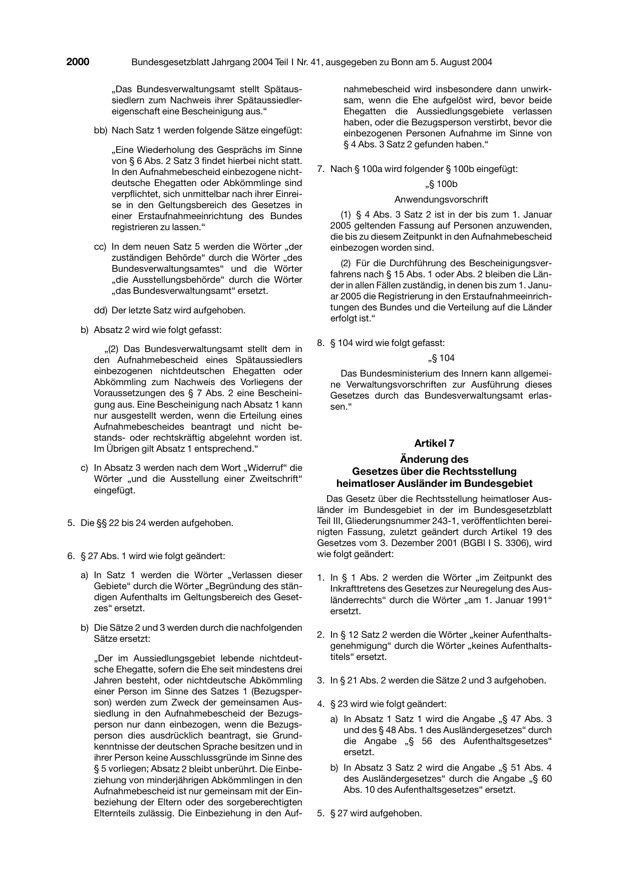 BGBl. 2004, Seite 2000 — Originalseite als Abbildung