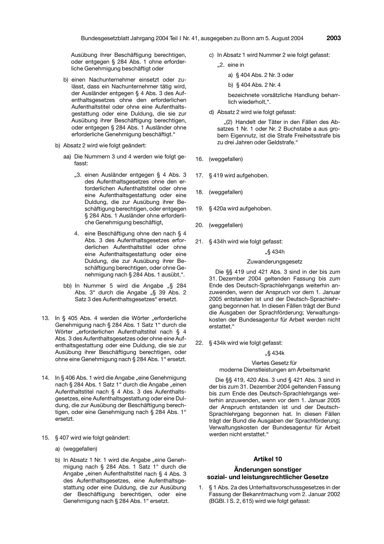 BGBl. 2004, Seite 2003 — Originalseite als Abbildung