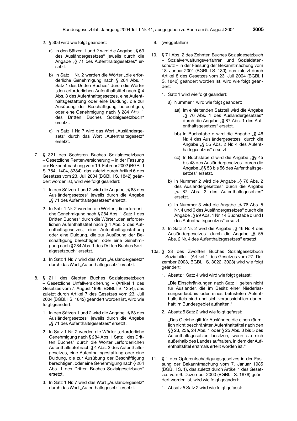 BGBl. 2004, Seite 2005 — Originalseite als Abbildung