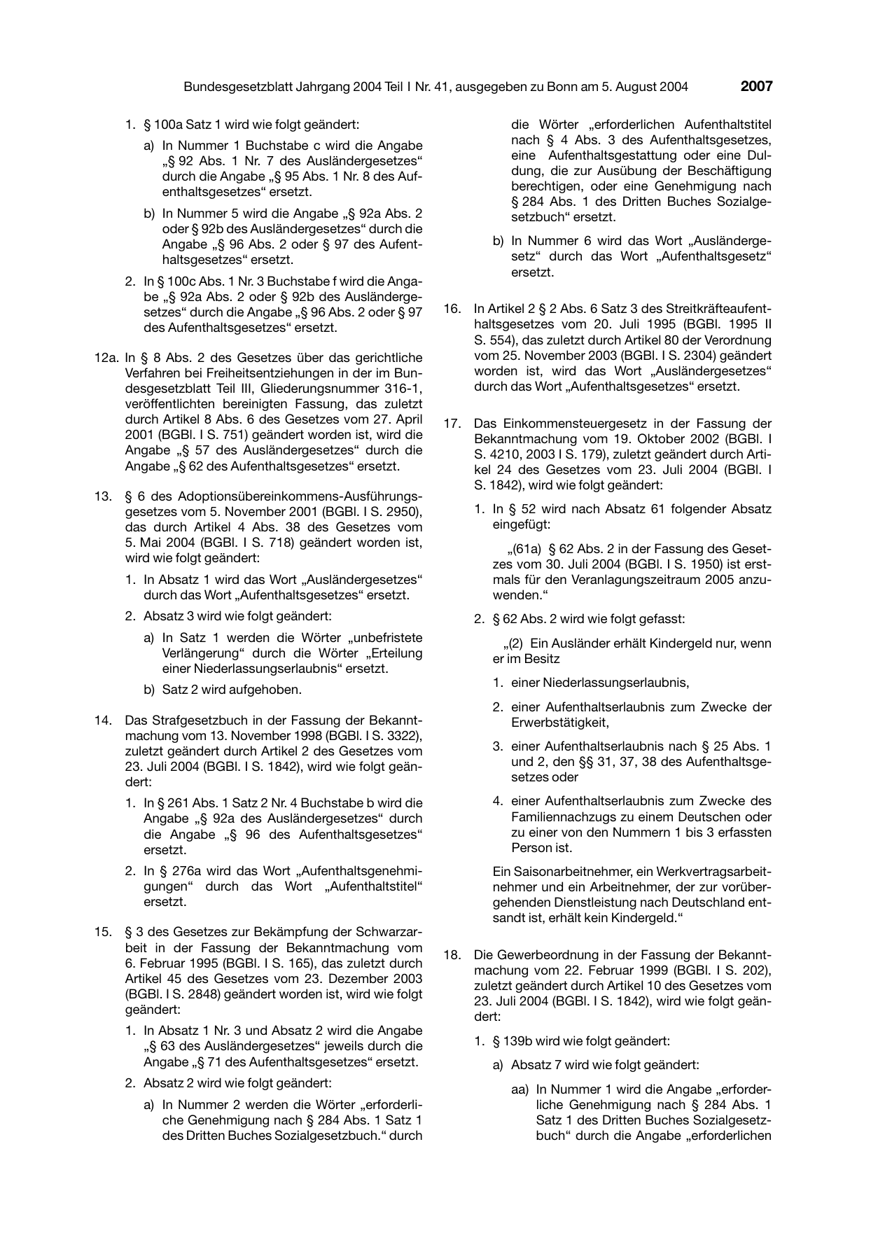 BGBl. 2004, Seite 2007 — Originalseite als Abbildung