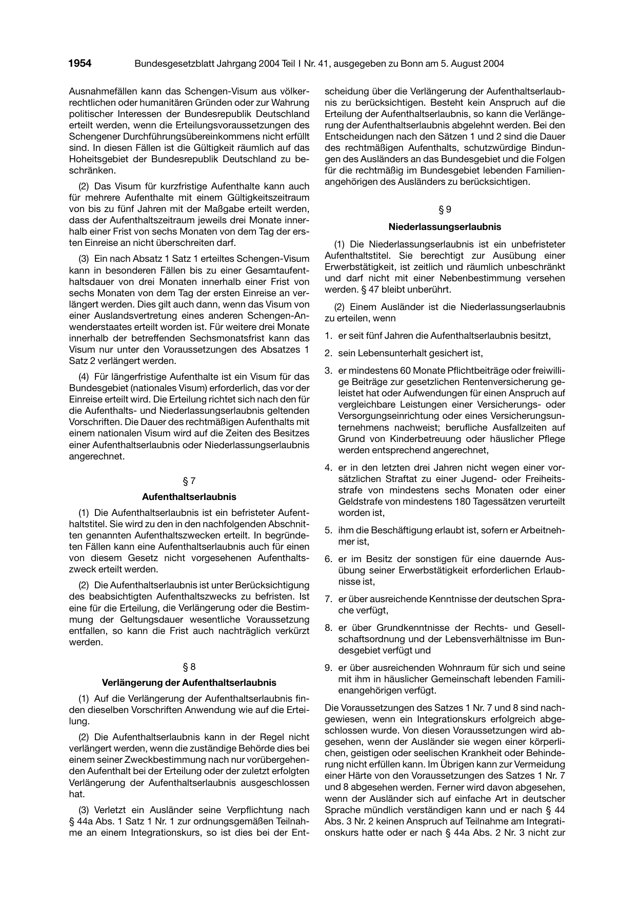 BGBl. 2004, Seite 1954 — Originalseite als Abbildung