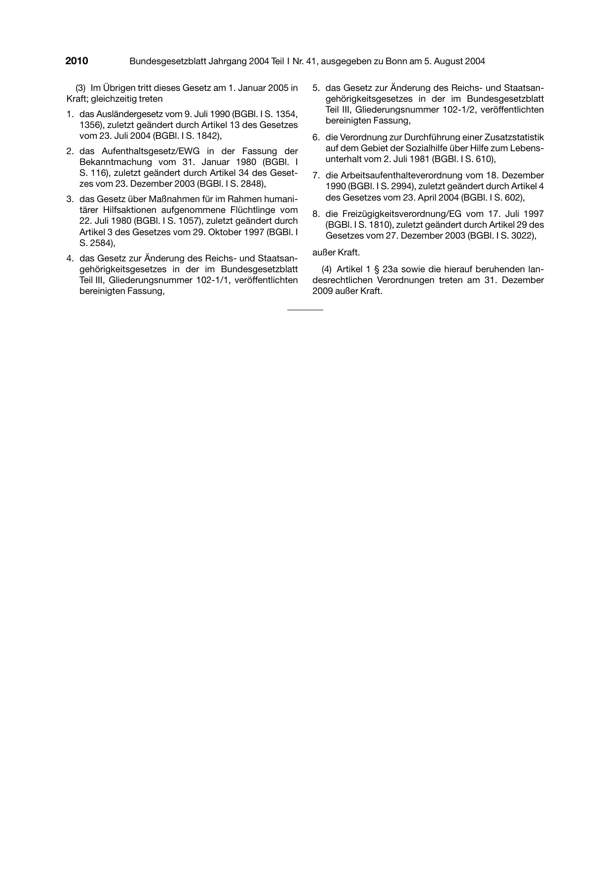 BGBl. 2004, Seite 2010 — Originalseite als Abbildung