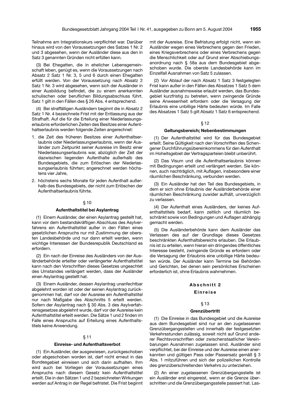 BGBl. 2004, Seite 1955 — Originalseite als Abbildung