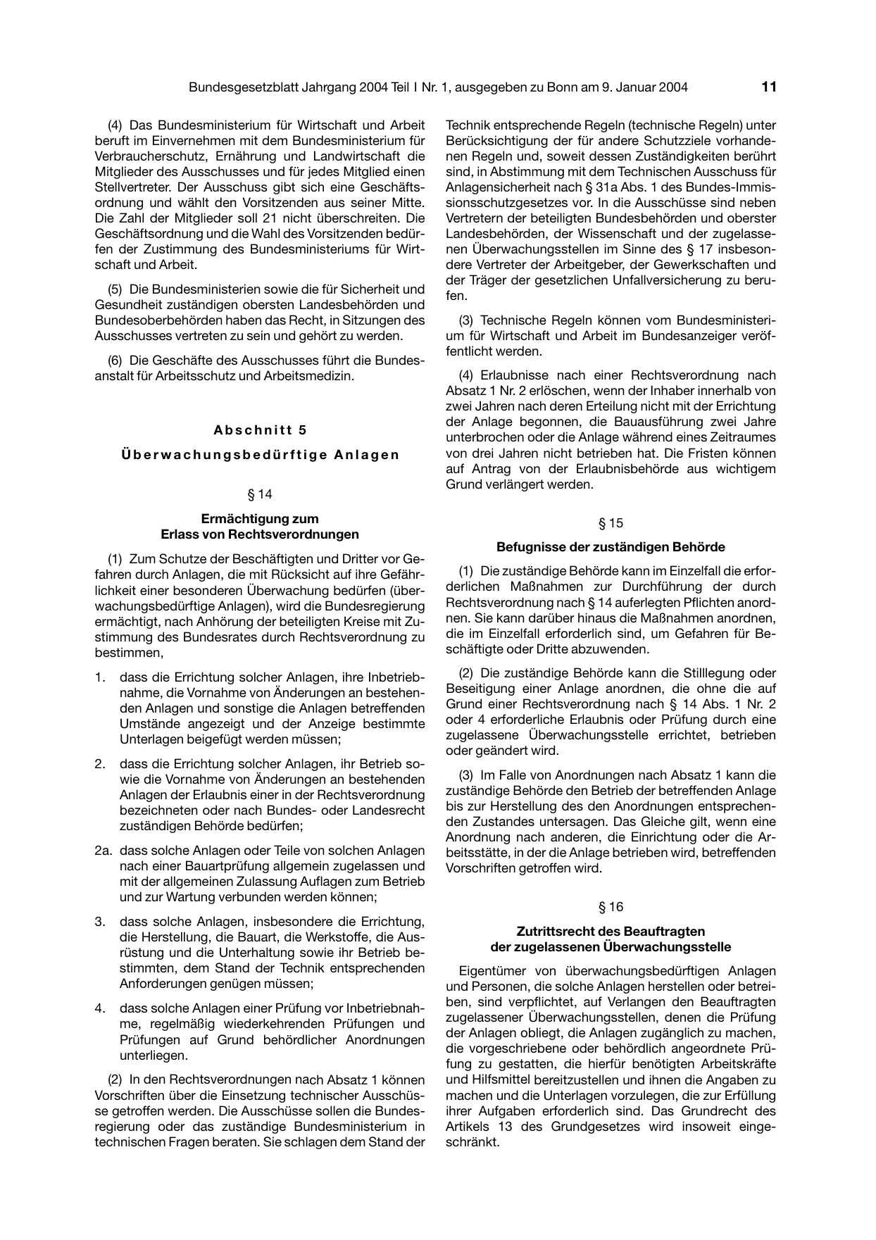 BGBl. 2004, Seite 11 — Originalseite als Abbildung