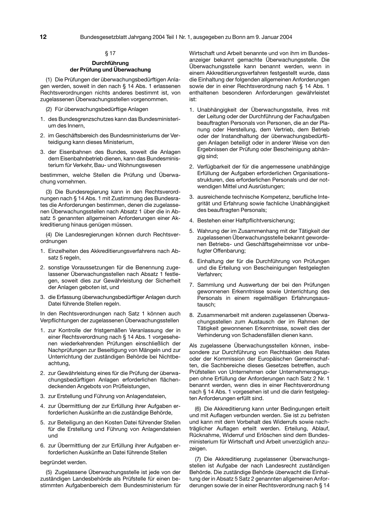BGBl. 2004, Seite 12 — Originalseite als Abbildung