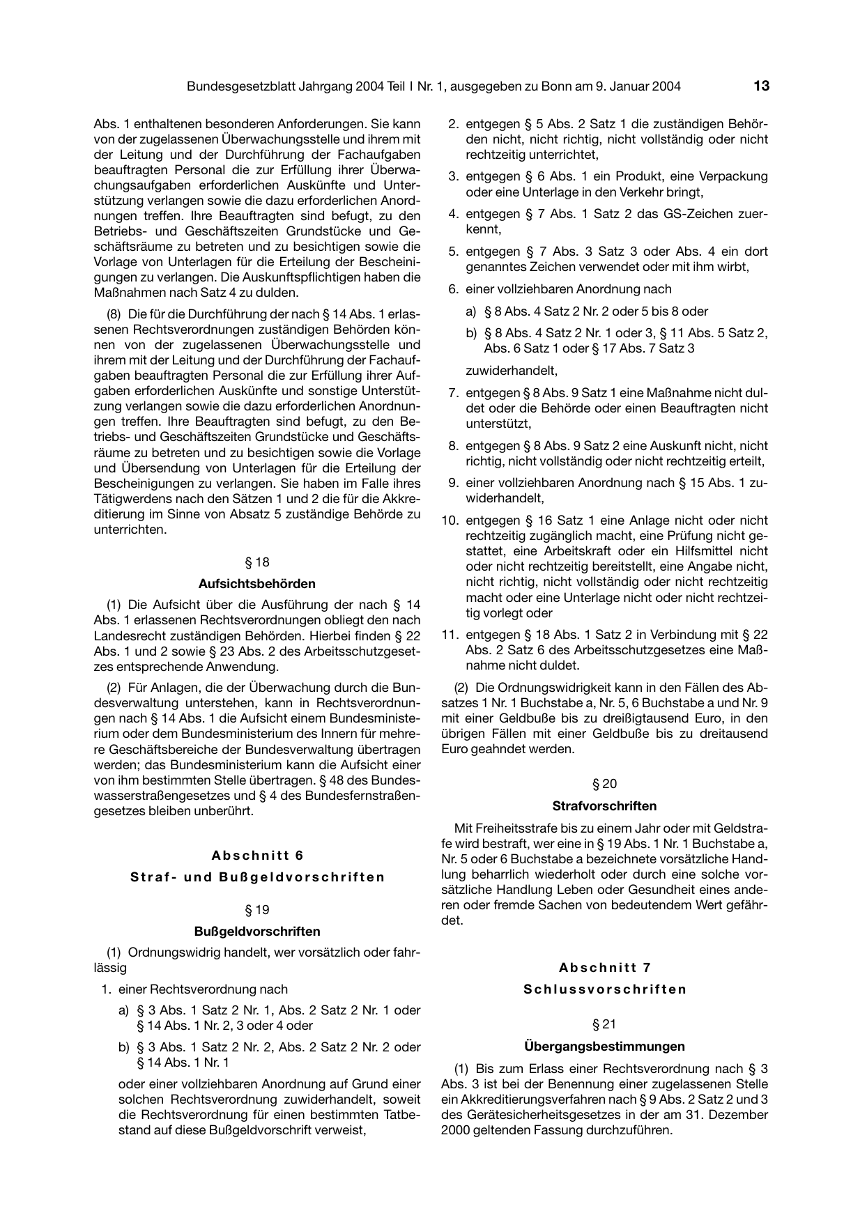 BGBl. 2004, Seite 13 — Originalseite als Abbildung