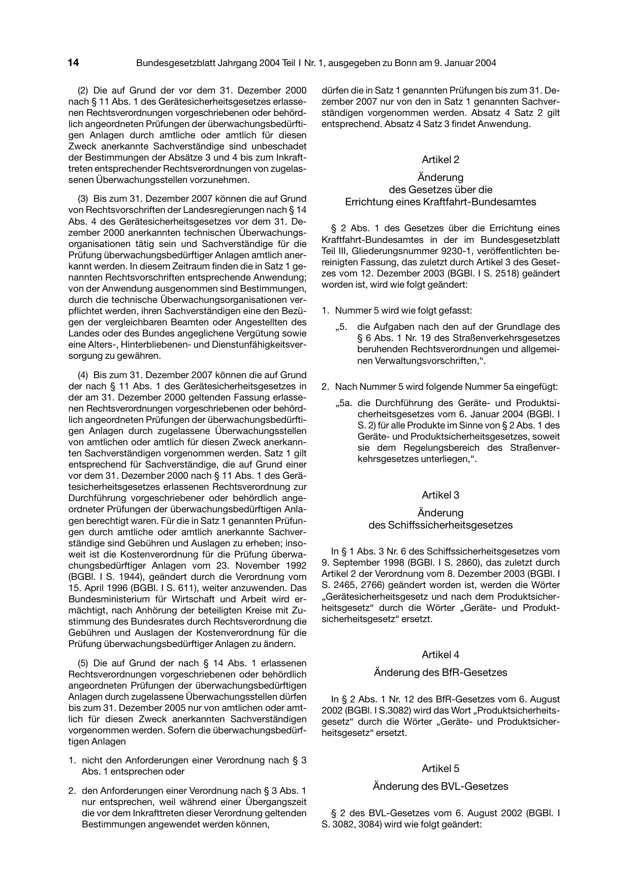 BGBl. 2004, Seite 14 — Originalseite als Abbildung